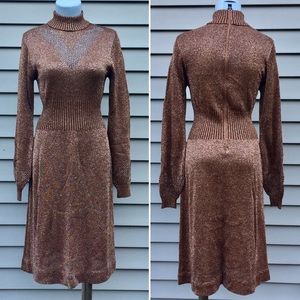 Vintage pointelle copper metallic sweater dress